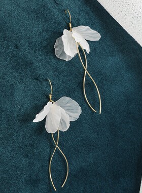 法式白色永生花瓣耳环2025新款爆款气质长款流苏耳饰显瘦优雅耳线