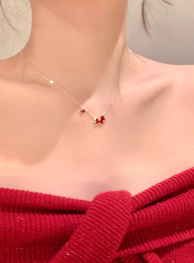 新年红色滴油金边小马项链