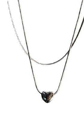 蛇骨链钛钢爱心双层叠戴项链