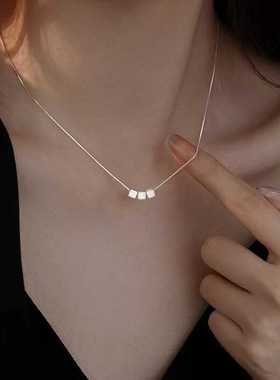 简约时尚银色金属小方块项链