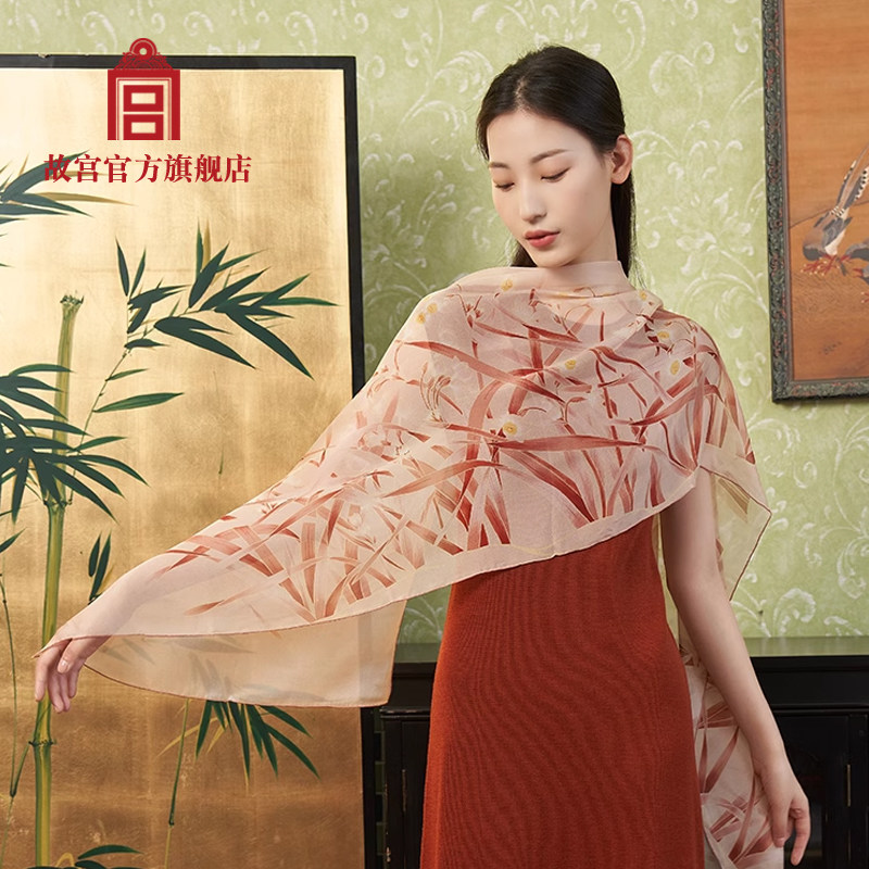 故宫 风和景明真丝长巾 丝巾 春夏新款披肩礼盒生日礼物 故宫文创