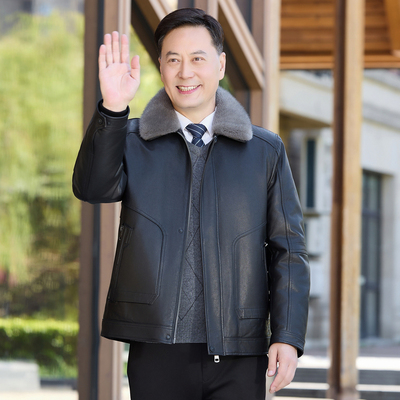 爸爸装水貂毛内胆皮毛一体夹克男
