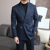 本布扣设计戗驳领西服套装 轻奢风双排扣西装 6187 时尚 新款
