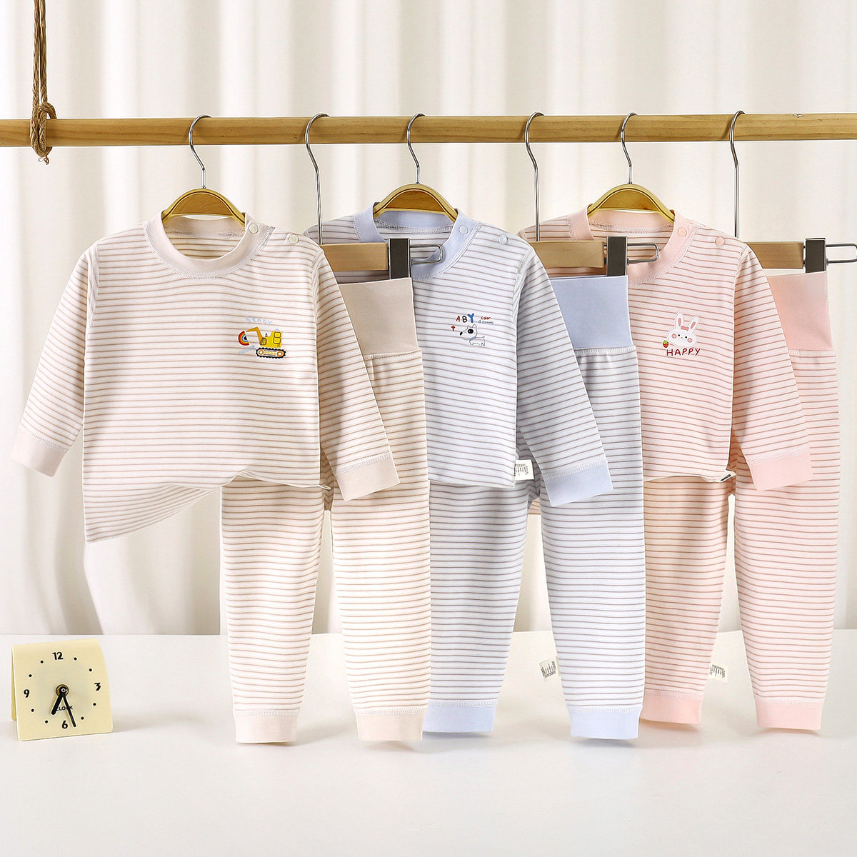 宝宝纯棉秋衣秋裤婴儿高腰护肚内衣套装男女童长袖对襟家居服睡衣