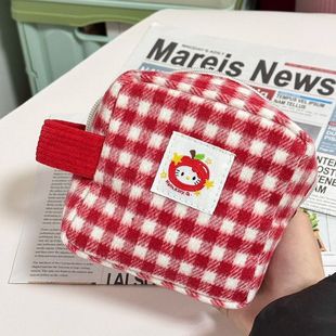 红格方块化妆包可爱迷你口红相机收纳包女生大容量便携随身杂物包