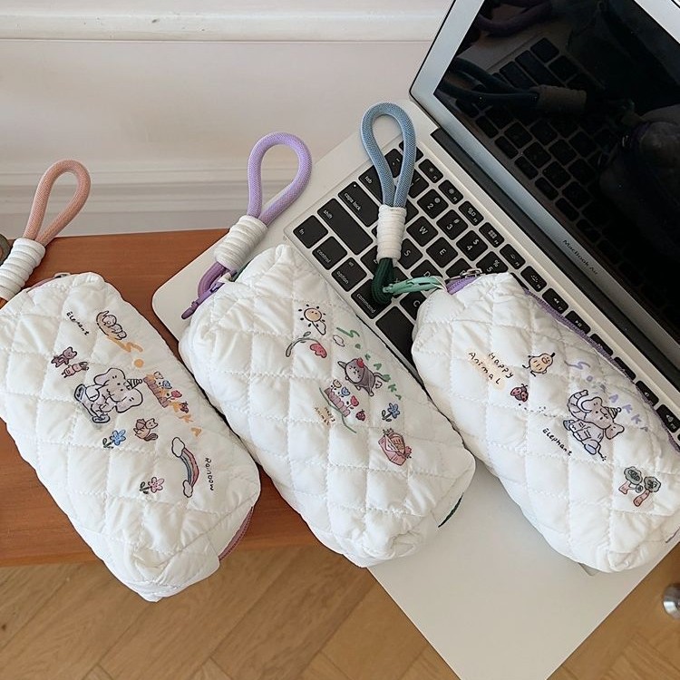 3925  日系清新印花笔袋轻质绗缝收纳文具袋学生铅笔盒口红化妆包