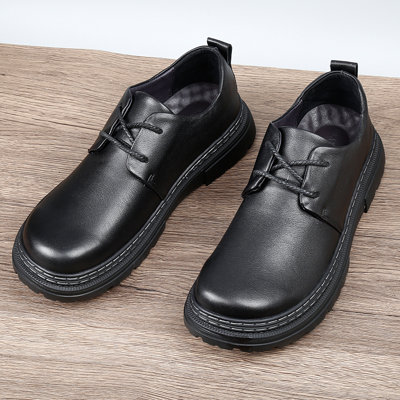 宽脚真皮系带男士休闲鞋厚底大头