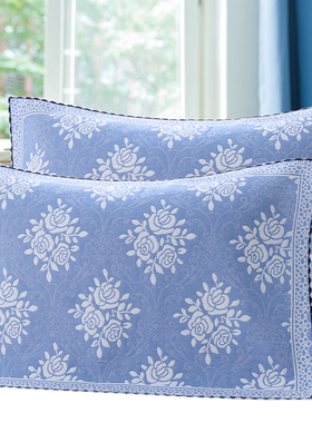 枕巾一对装棉纱布学生家用情侣加大加厚成人单人蓝色紫色灰色绿色