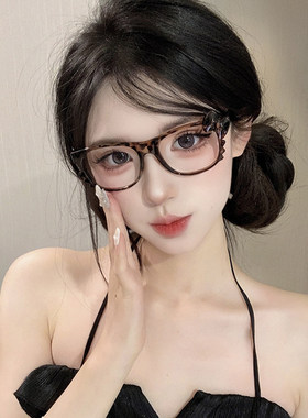 新款猫咪豹纹眼镜框可爱玳瑁色素颜神器女甜酷y2k无镜片装饰架框
