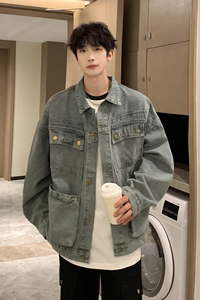 24款 男士撞色拼色多口袋水洗工装牛仔夹克外套上衣 N9003/P105图片