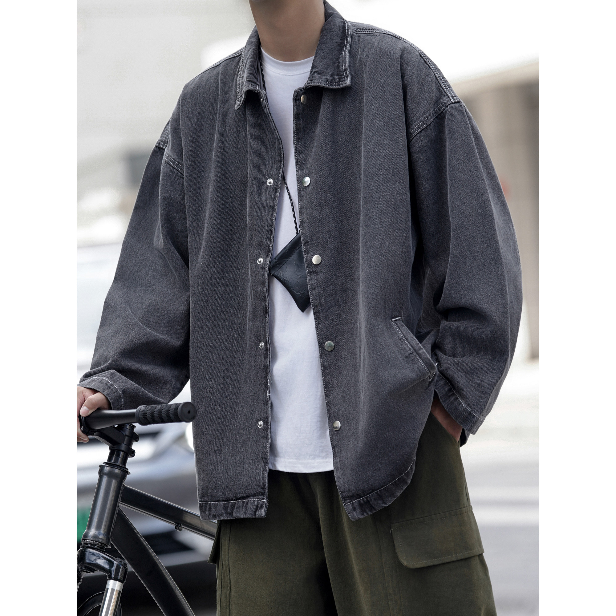 24款纯色水洗牛仔夹克潮流中长外套2013/P98,男装夹克,星座202