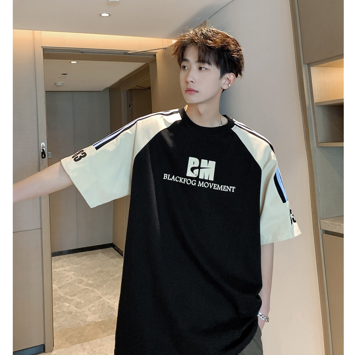 美式潮牌三条杠足球运动风短袖T恤男女情侣街头T6832/P5879,男装T恤,星座202