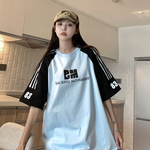 美式潮牌三条杠足球运动风短袖T恤男女情侣街头T6832/P5879图片
