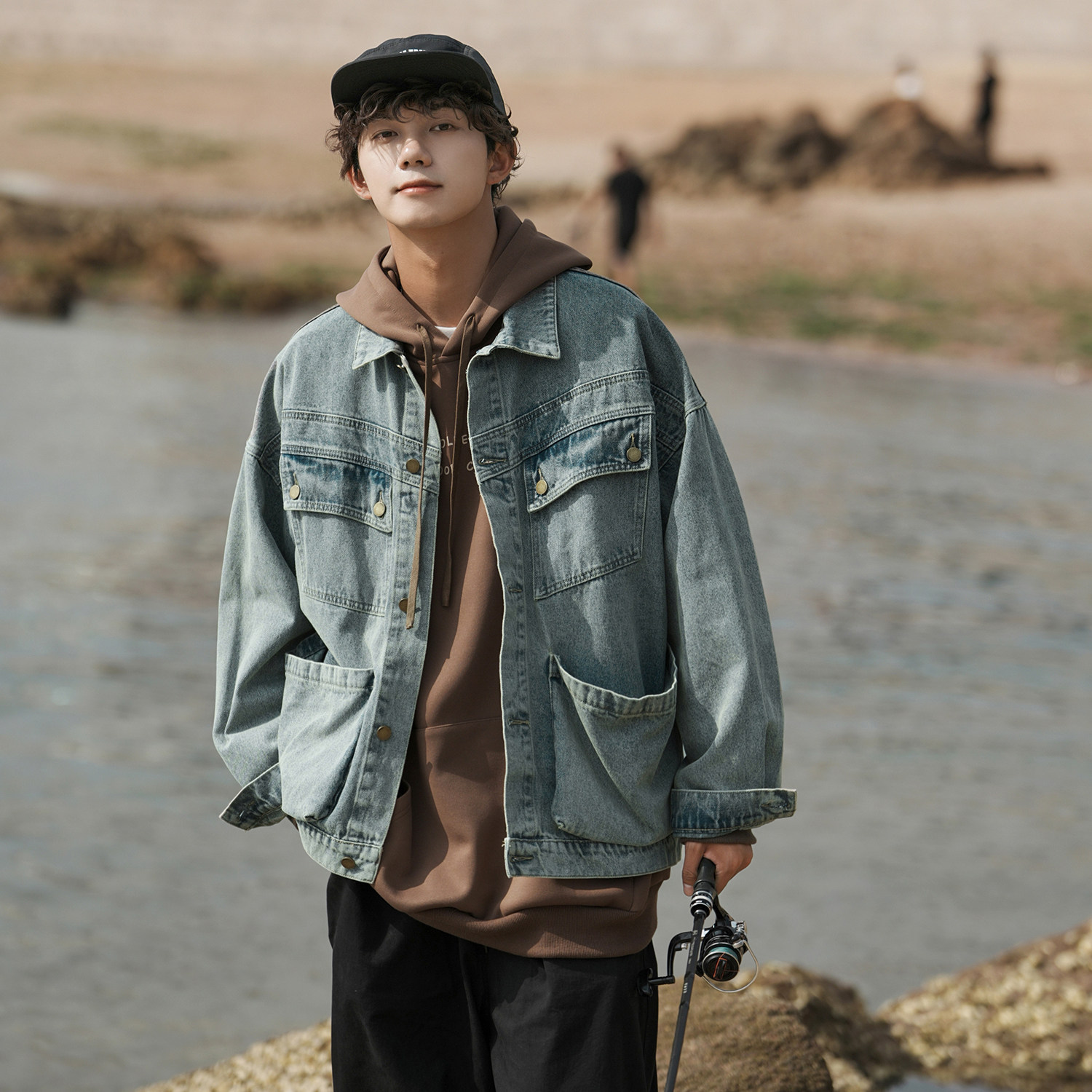 24款男士撞色拼色多口袋水洗工装牛仔夹克外套上衣N9003/P105,男装夹克,星座202