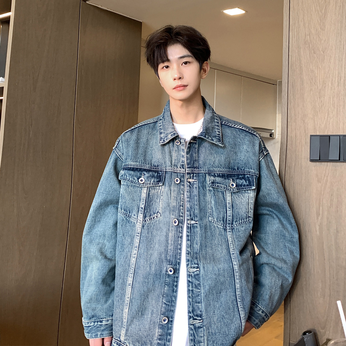 美式复古水洗做旧牛仔外套男潮牌设计感休闲夹克外套N2233/P118，男装工装外套，星座202