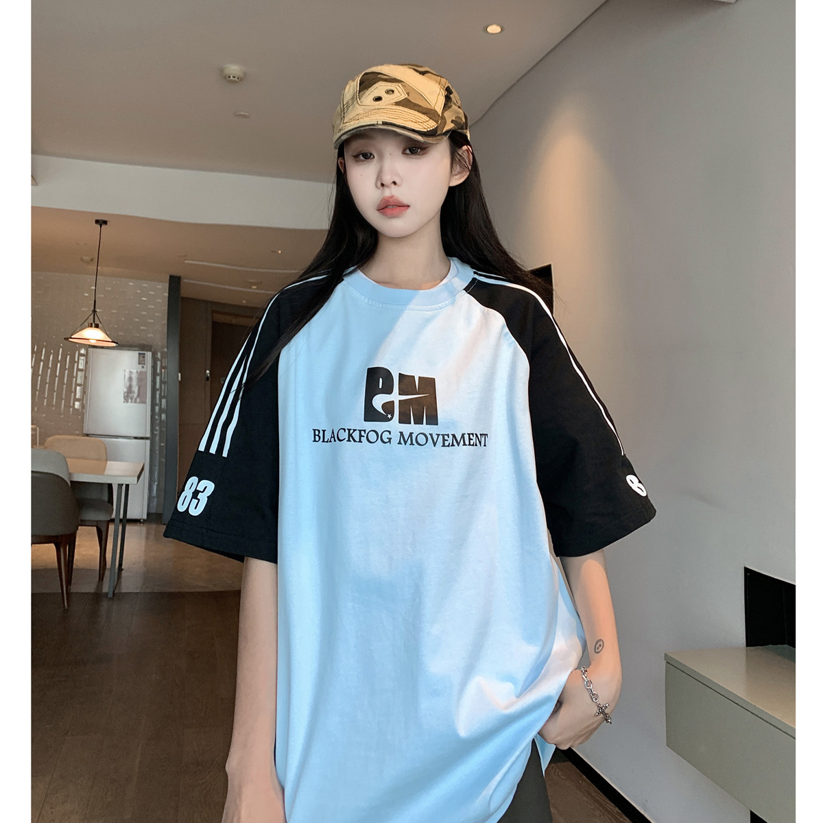 美式潮牌三条杠足球运动风短袖T恤男女情侣街头T6832/P5879,男装T恤,星座202