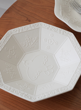 春日来信 颜值汤盘陶瓷家用盘碗套装飞鸟浮雕法式ins餐具高级感