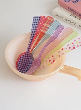 韩国ins法式复古格纹碎花勺子叉子甜品叉勺少女心拍照道具