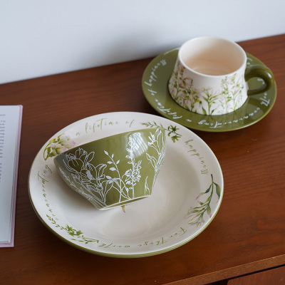 好看的饭碗百合花家用陶瓷盘碗