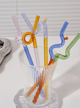 ES|复古ins彩色玻璃扭扭吸管耐热环保咖啡搅拌棒弯曲可爱非一次性