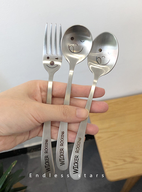 Endless stars304不锈钢儿童吃饭勺子卡通小熊刀叉勺西餐叉子勺子