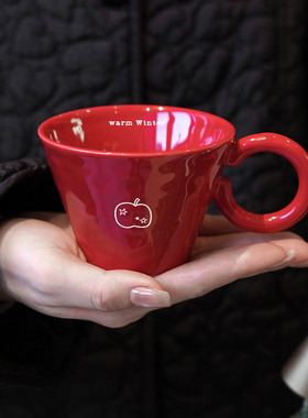 Endless stars小红杯手绘苹果新年红手捏陶瓷咖啡杯马克杯礼盒