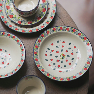 Endless stars复古野草莓陶瓷深盘汤盘意面盘牛排盘高级感釉下彩