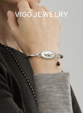 VIGG幽兰开口手镯女黑蝶贝珠高级