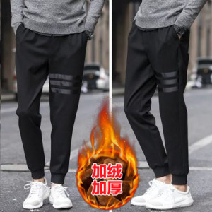 冬季男士裤子加绒加厚休闲悠闲裤男修身小脚休息裤韩版运动长校裤