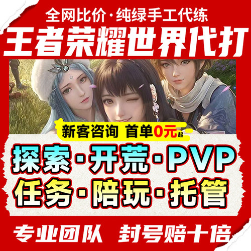 王者荣耀世界代打代练代肝跑图探索PVP副本庄园开荒等级秘境材料