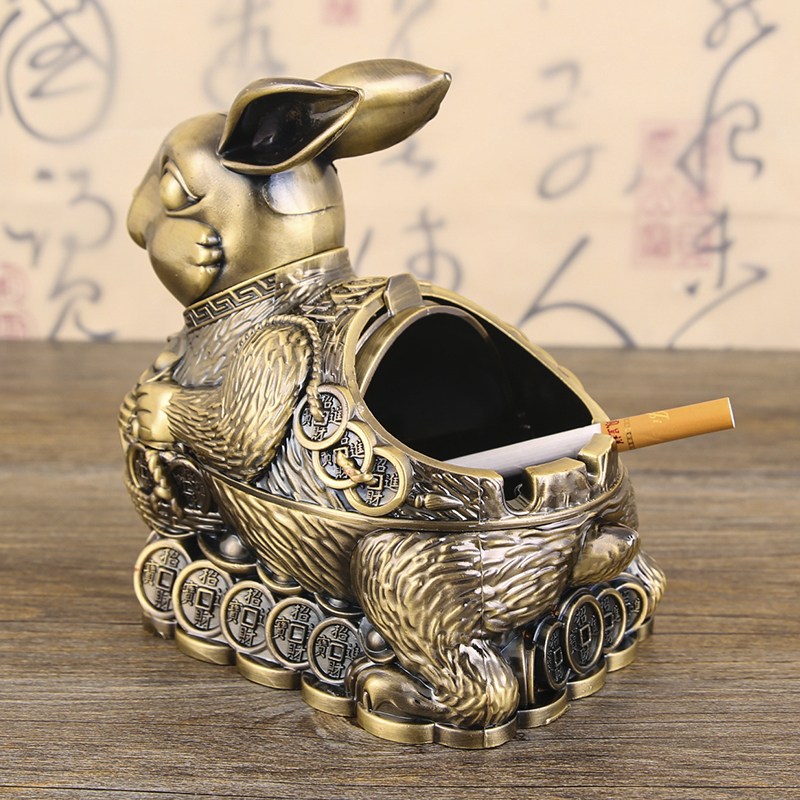 烟灰缸家用兔子摆件带盖