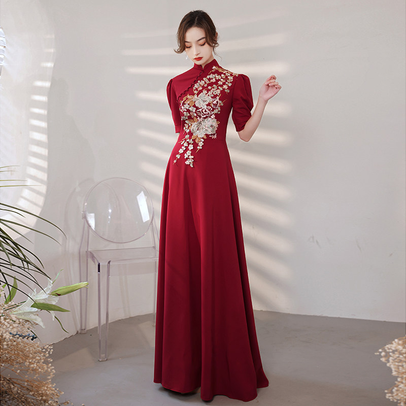 极速敬酒服新娘2025新款订婚结婚礼服旗J袍酒红色晚礼服中式宴会