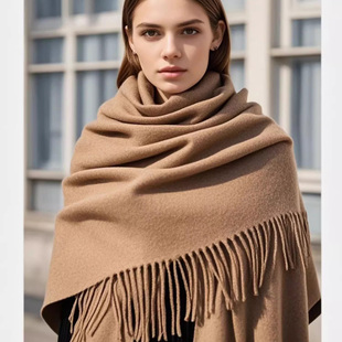 2025新品厚款100%纯羊绒围巾女轻奢高级感驼色大披肩冬季保暖围脖