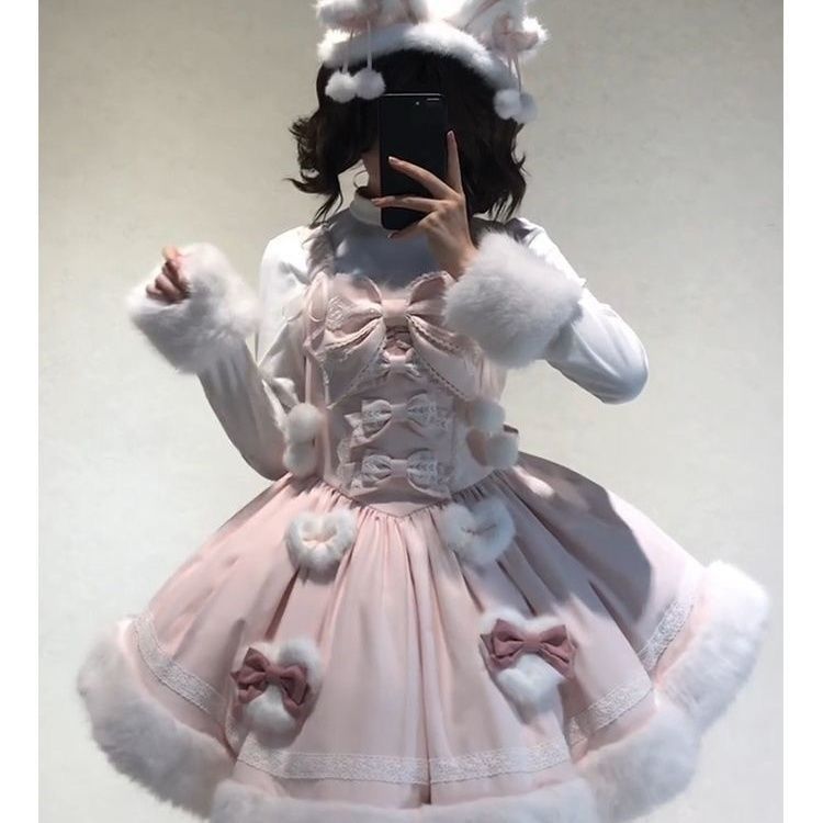 甜梦小兔甜美温柔毛绒小兔斗篷lolita连衣裙OP套装