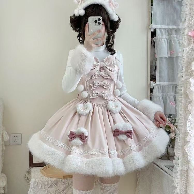 甜梦小兔秋冬甜美新品洛丽塔甜美温柔毛绒小兔斗篷lolita连衣裙OP