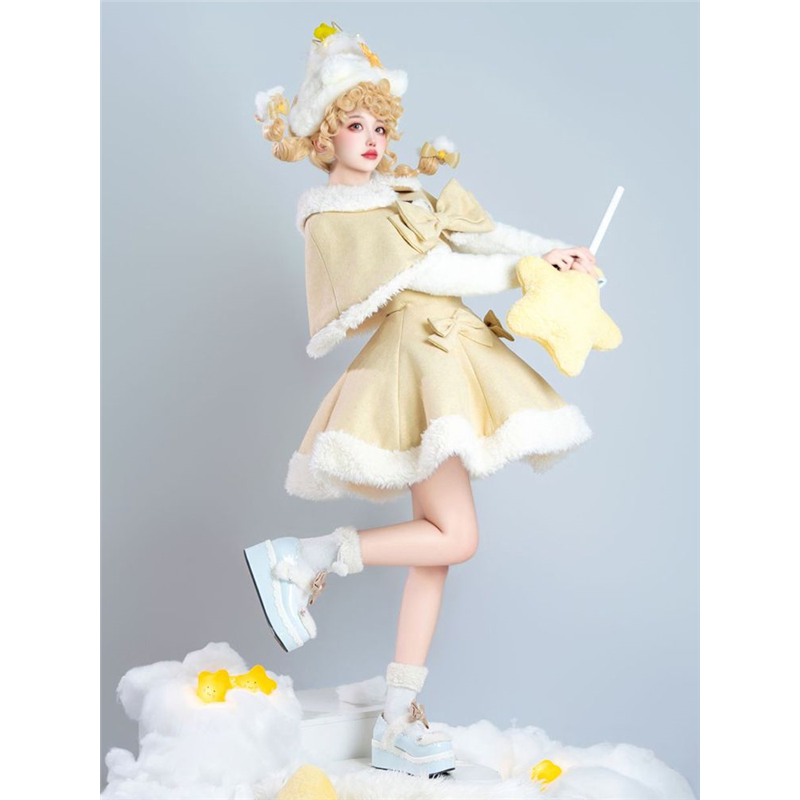 魔法少女 冬款毛呢大小姐雪拉拉日常连衣裙lolita外套甜美风套装