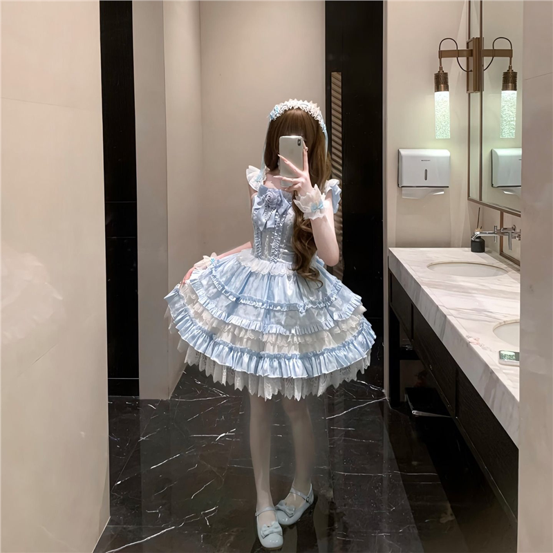 原创Lolita甜洛丽塔公主裙洋装现货掉落轻lo裙子日常短款jsk秋冬