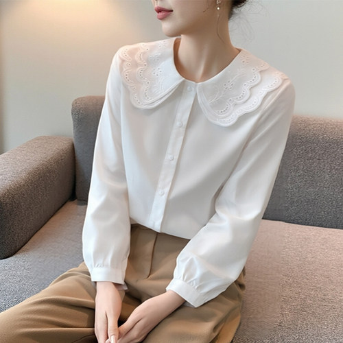 白色娃娃领衬衫女春秋法式上衣