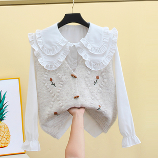 针织马甲女时髦洋气春秋新款 叠穿马夹宽松毛衣背心坎肩 复古衬衫