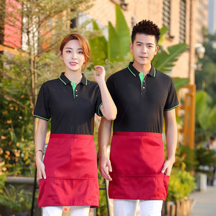 夏季酒店餐饮服务员上班刺绣印logo定制工作服文化广告团体t恤衫