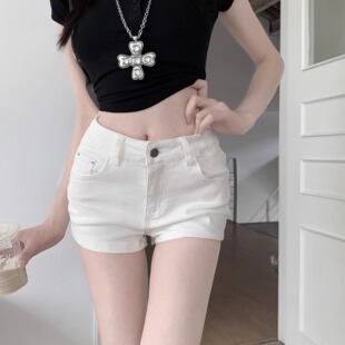 小个子白色低腰提臀牛仔短裤女夏季辣妹性感弹力修身女显瘦热裤