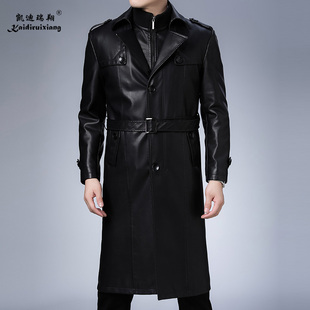 凯迪瑞翔商务休闲时尚男装中青年真皮大衣2024年新长款皮风衣男士