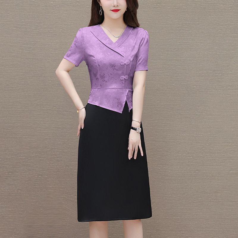 女款夏季新款中年妈妈连衣裙女收腰显瘦时尚洋气短袖高端气质