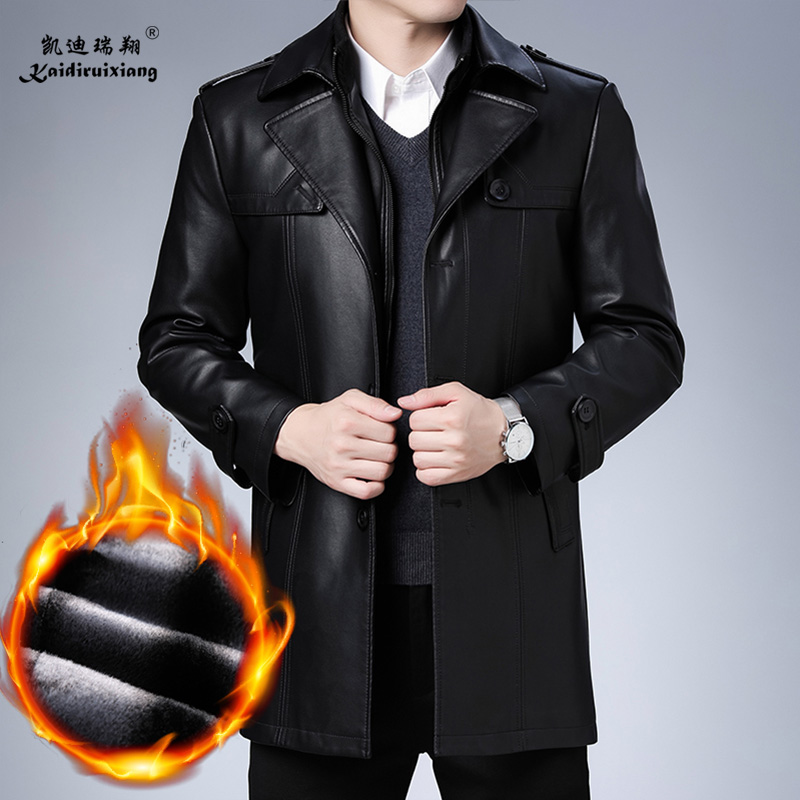 商务时尚休闲加绒中青年皮衣风衣
