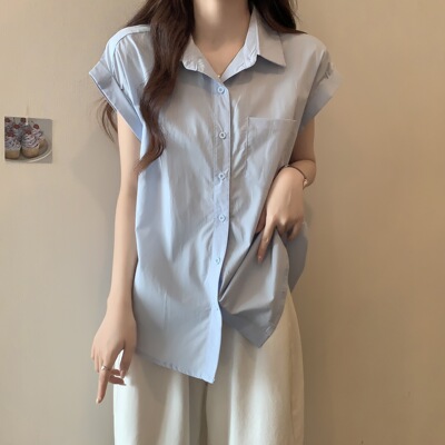 实拍polo领衬衫女夏季2024新款宽松休闲小衫设计感坎肩上衣62898