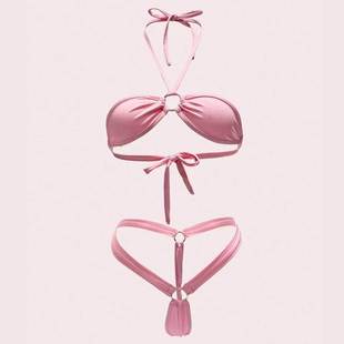 欧美系带分体泳衣女性感比基尼辣妹纯色泳装 Swimsuit Piece Two