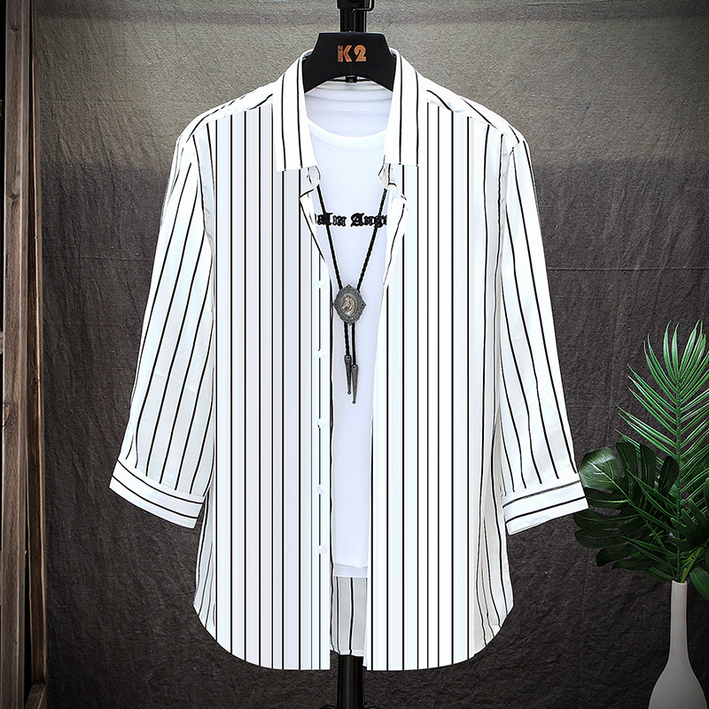 冰丝潮流薄款五分袖衬衣服夏装