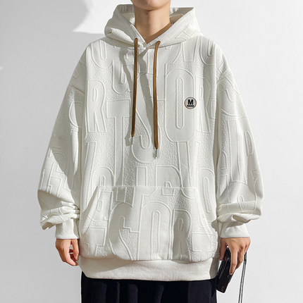 连帽卫衣男春秋季新款美式宽松上衣服男生潮牌提花高级感休闲外套