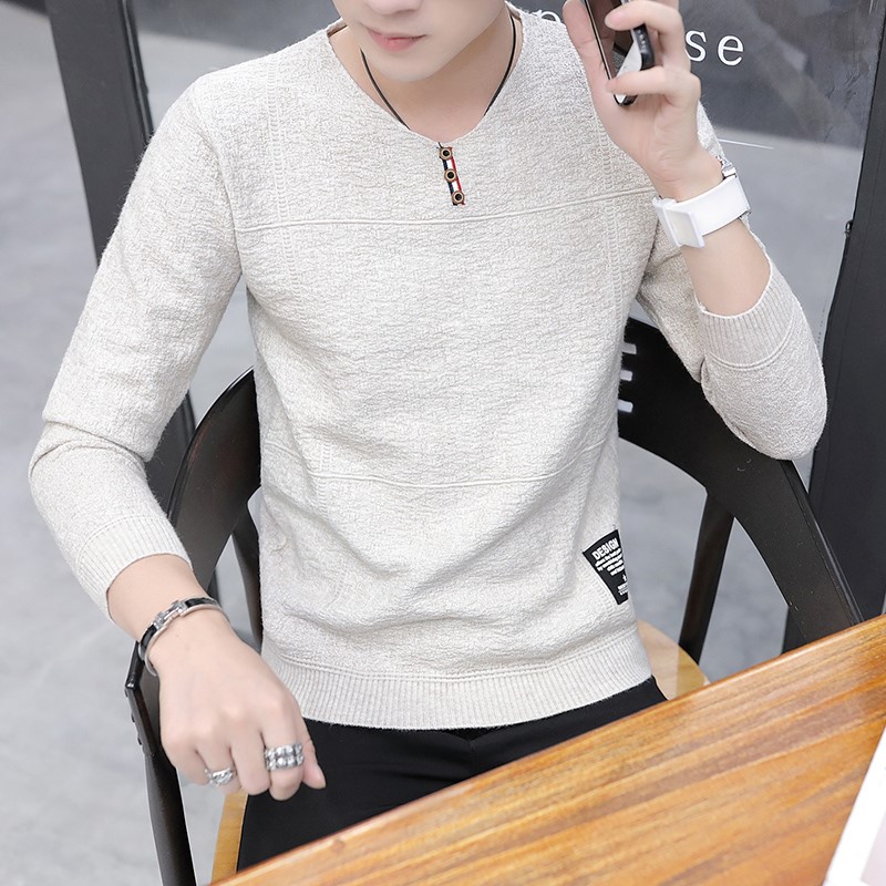 长袖t恤男秋季新款2025韩版修身V领卫衣加绒加厚百搭打底衫上衣潮