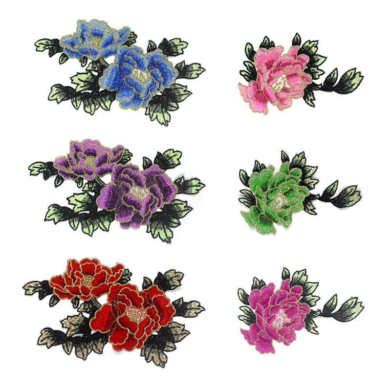 大号刺绣金线牡丹花朵布贴民族风旗袍衣服装饰补丁贴修补图案绣花